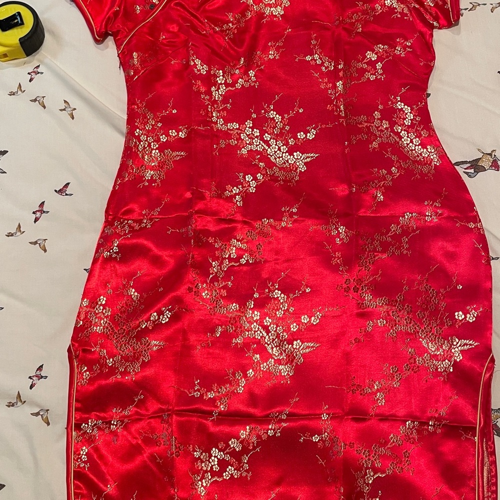 Red Sweetheart Sheath Chinese Dress - Picture 4 of 6